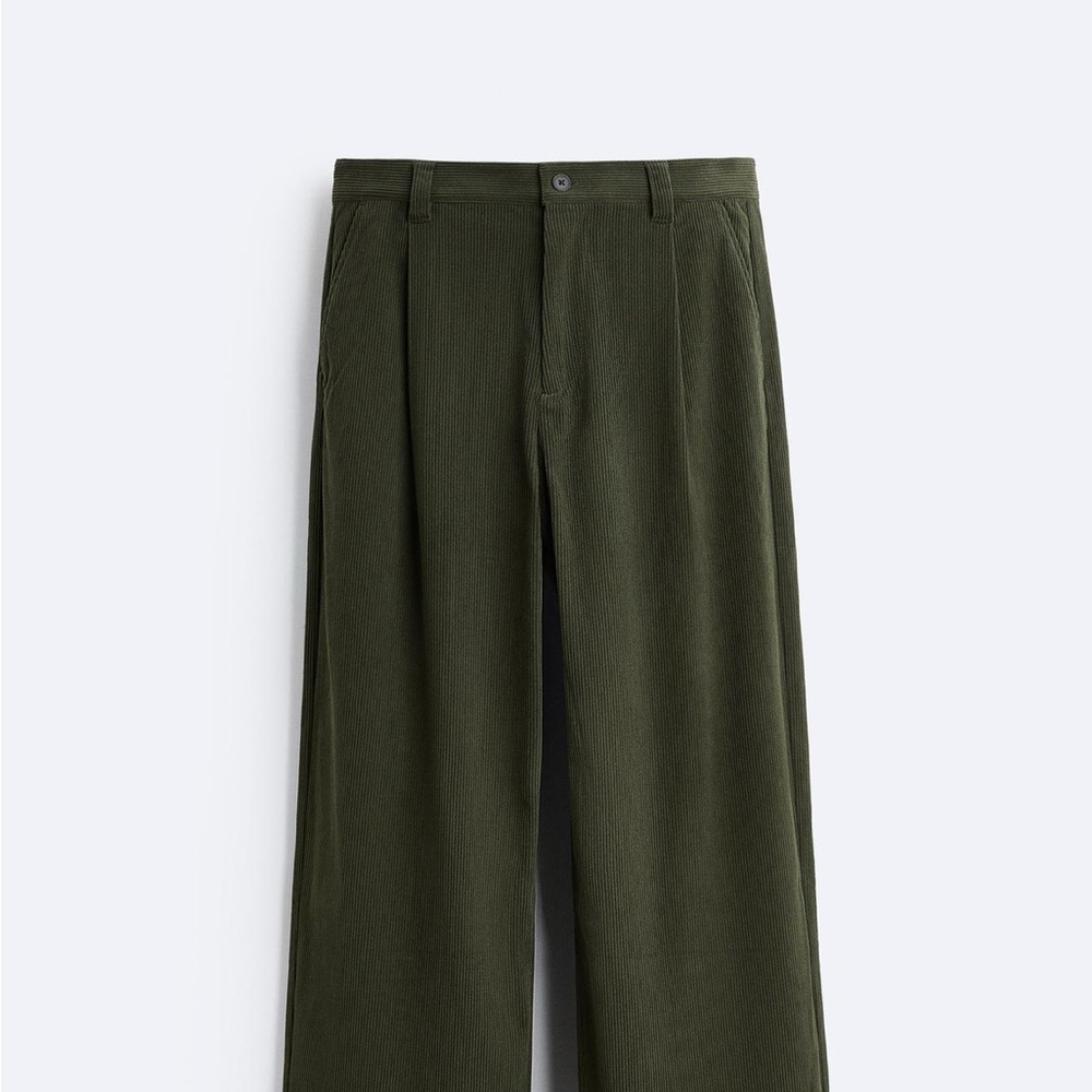 zara wide fit corduroy men Green Pants